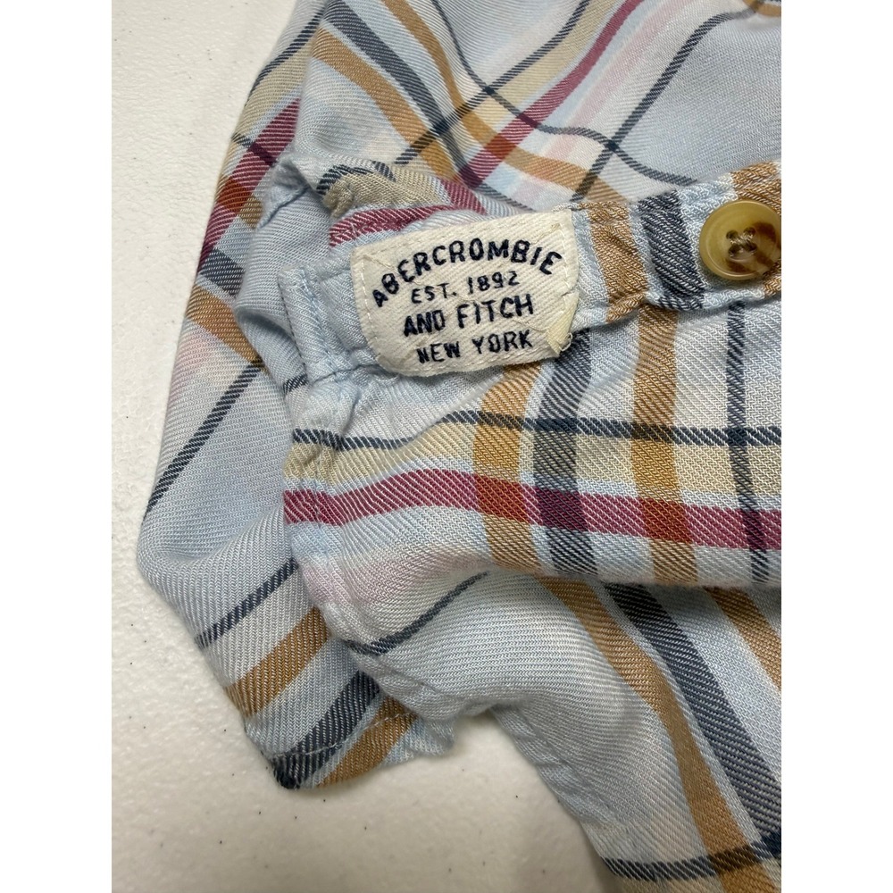 Abercrombie & Fitch Plaid Button Down Women M Blue Viscose Coastal Preppy Fall - Picture 7 of 7